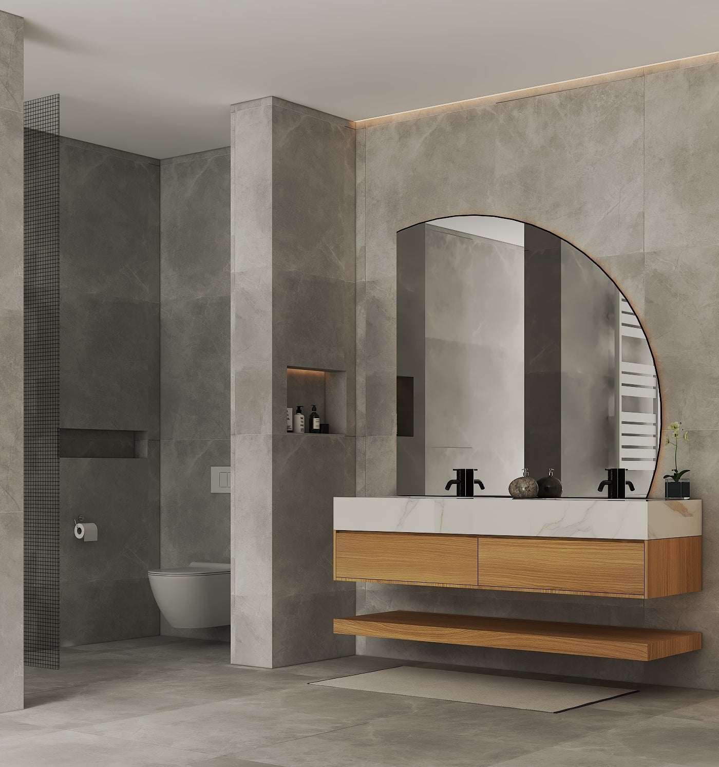 71''，60” Double Sink Stone Top with Hotel - Style Floating Bathroom Vanity - VanityHHT NeoNova Decor