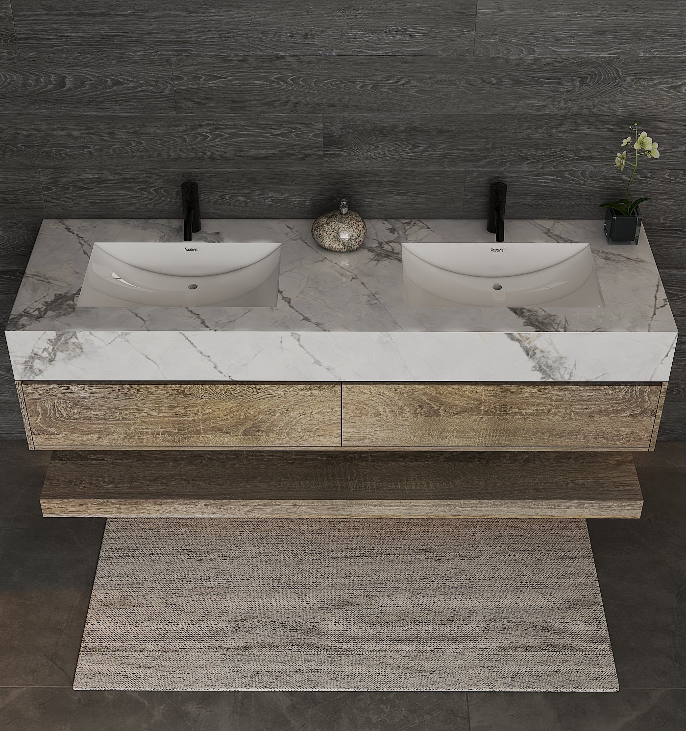 71''，60” Double Sink Stone Top with Hotel - Style Floating Bathroom Vanity - VanityXTX NeoNova Decor