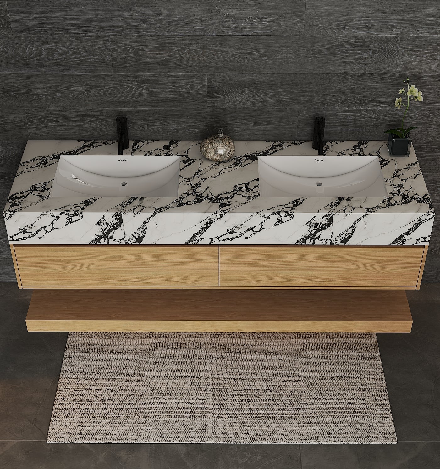 71''，60” Double Sink Stone Top with Hotel - Style Floating Bathroom Vanity - VanityZMR NeoNova Decor