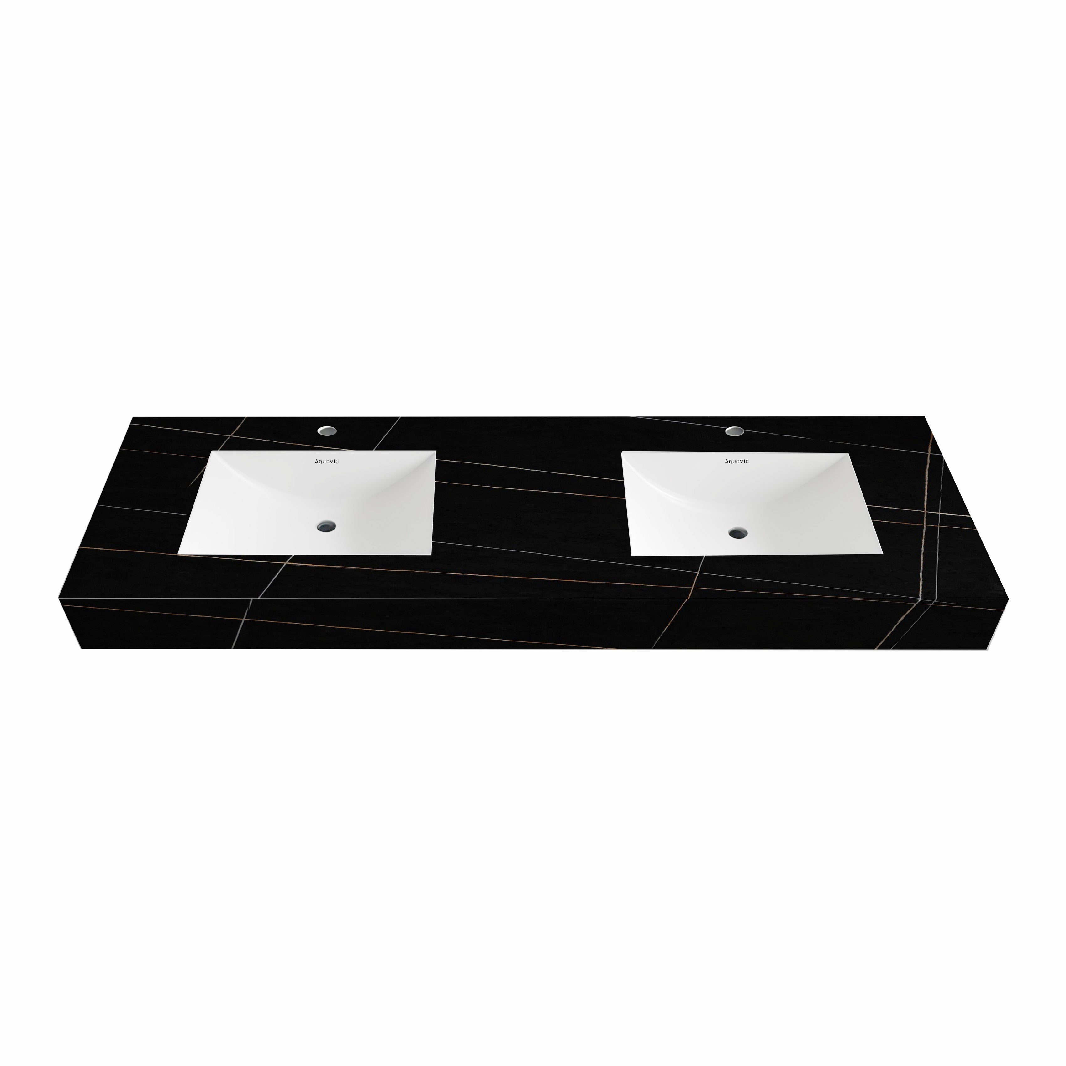 32"-71" Seamless Sintered Stone Vanity Top with Integrated Basin – Black Marquina Gold Veins