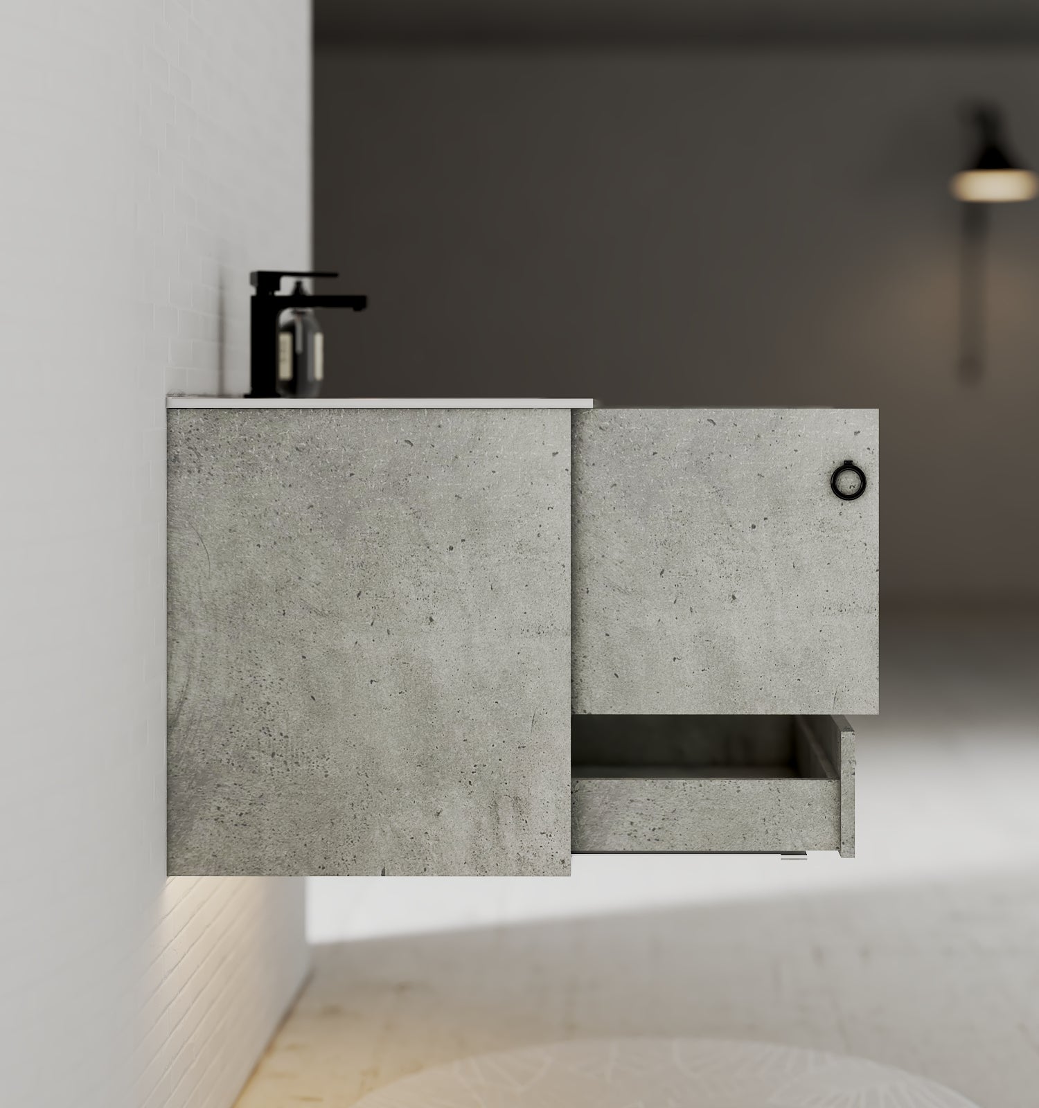 24"/30" Concrete-Style Bathroom Vanity with Ceramic Sink, 18" Depth