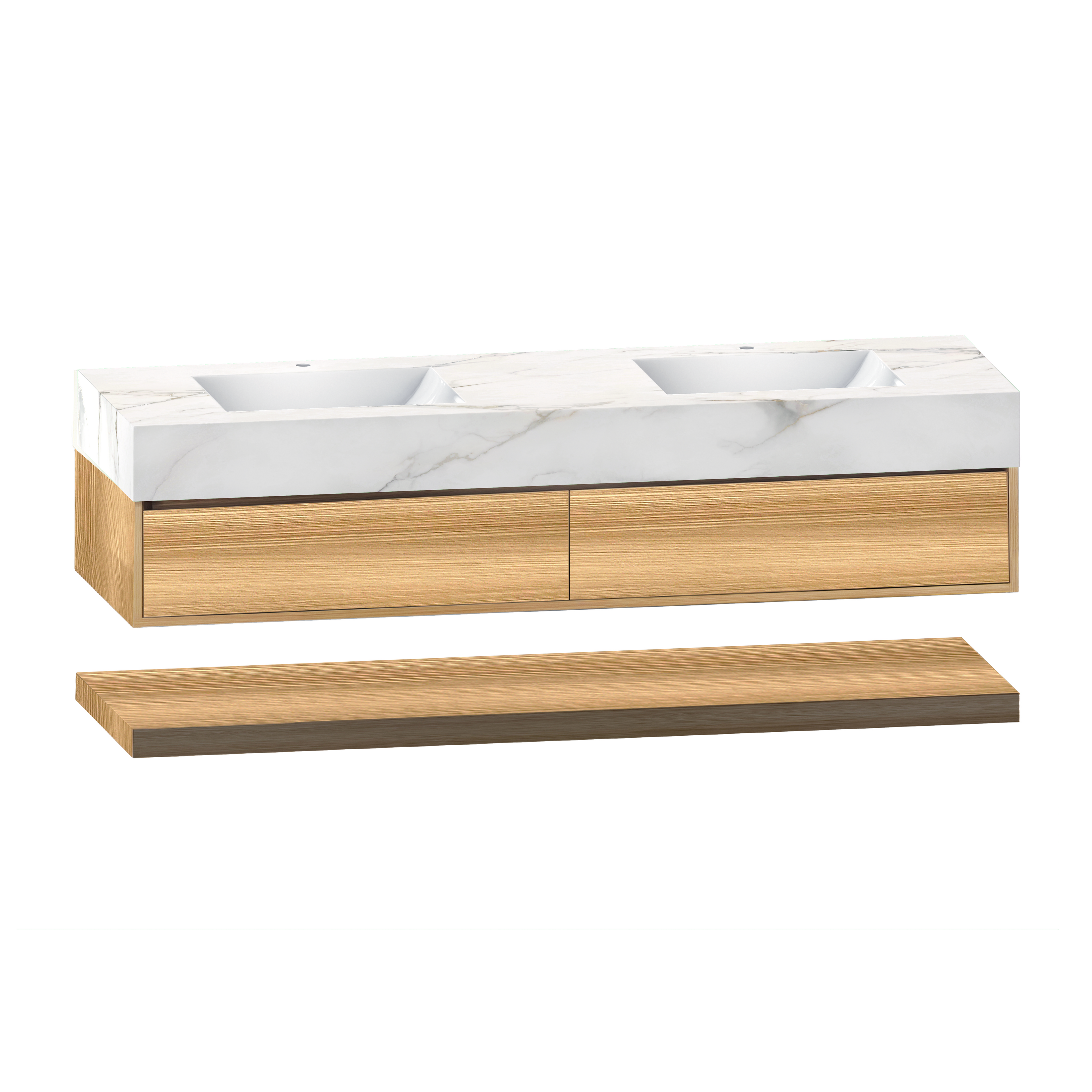 71''，60" Double Sink Stone Top with Hotel-Style Floating Bathroom Vanity