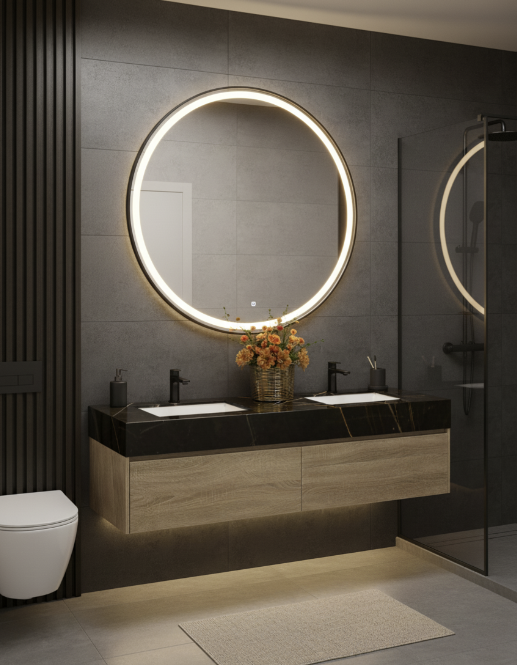 71″ Double Sink Bathroom Vanity Oak Wood Floating Cabinet（Floor Model）