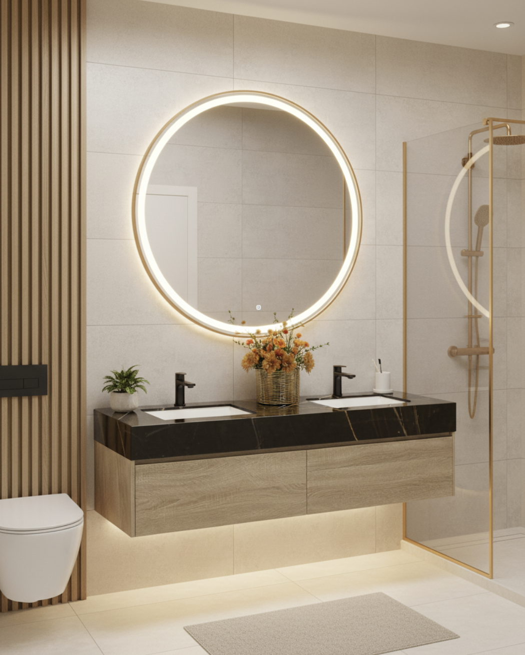 71″ Double Sink Bathroom Vanity Oak Wood Floating Cabinet（Floor Model）