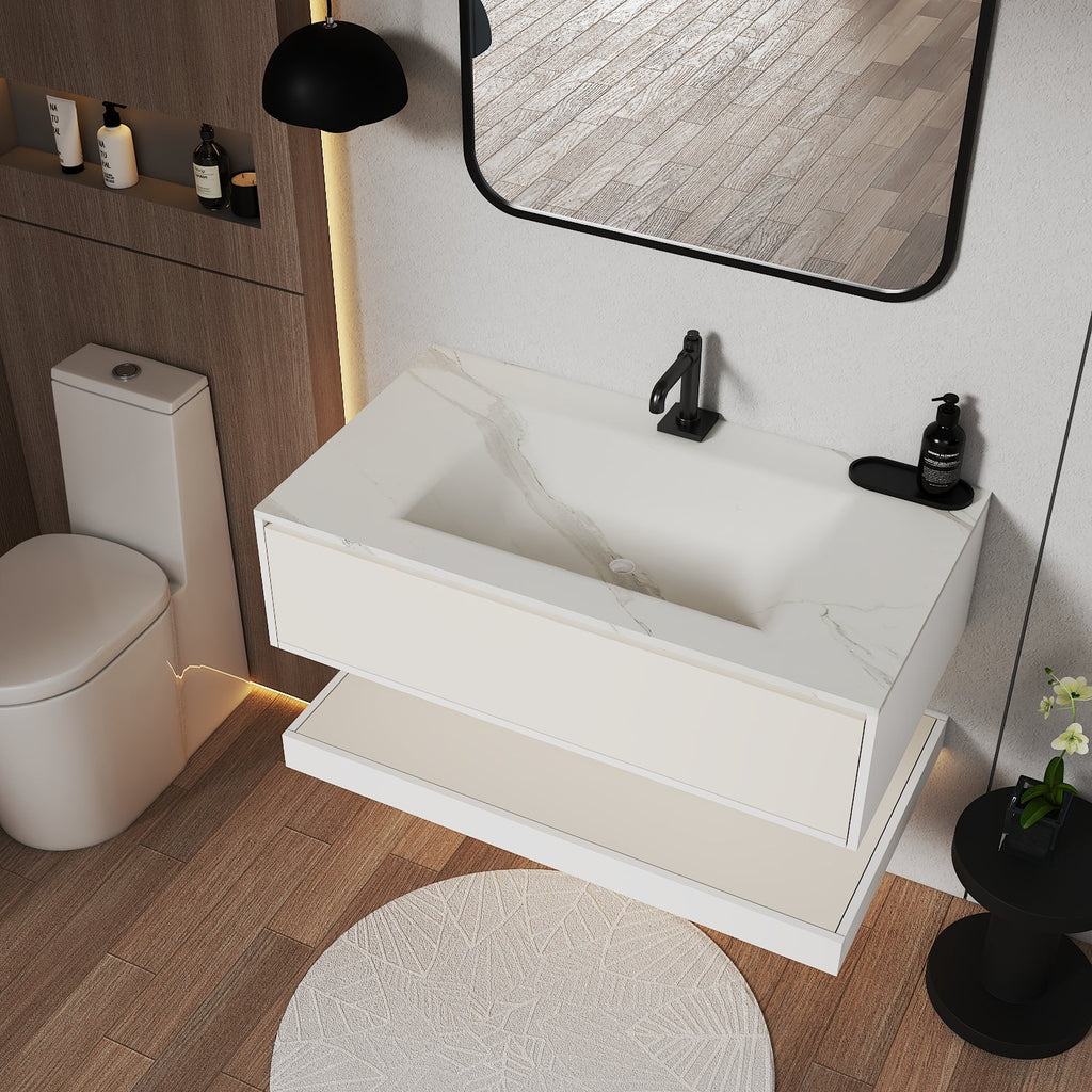 32''/36''/40'' Thermoformed Stone Top with Hotel-Style Floating Bathroom Vanity