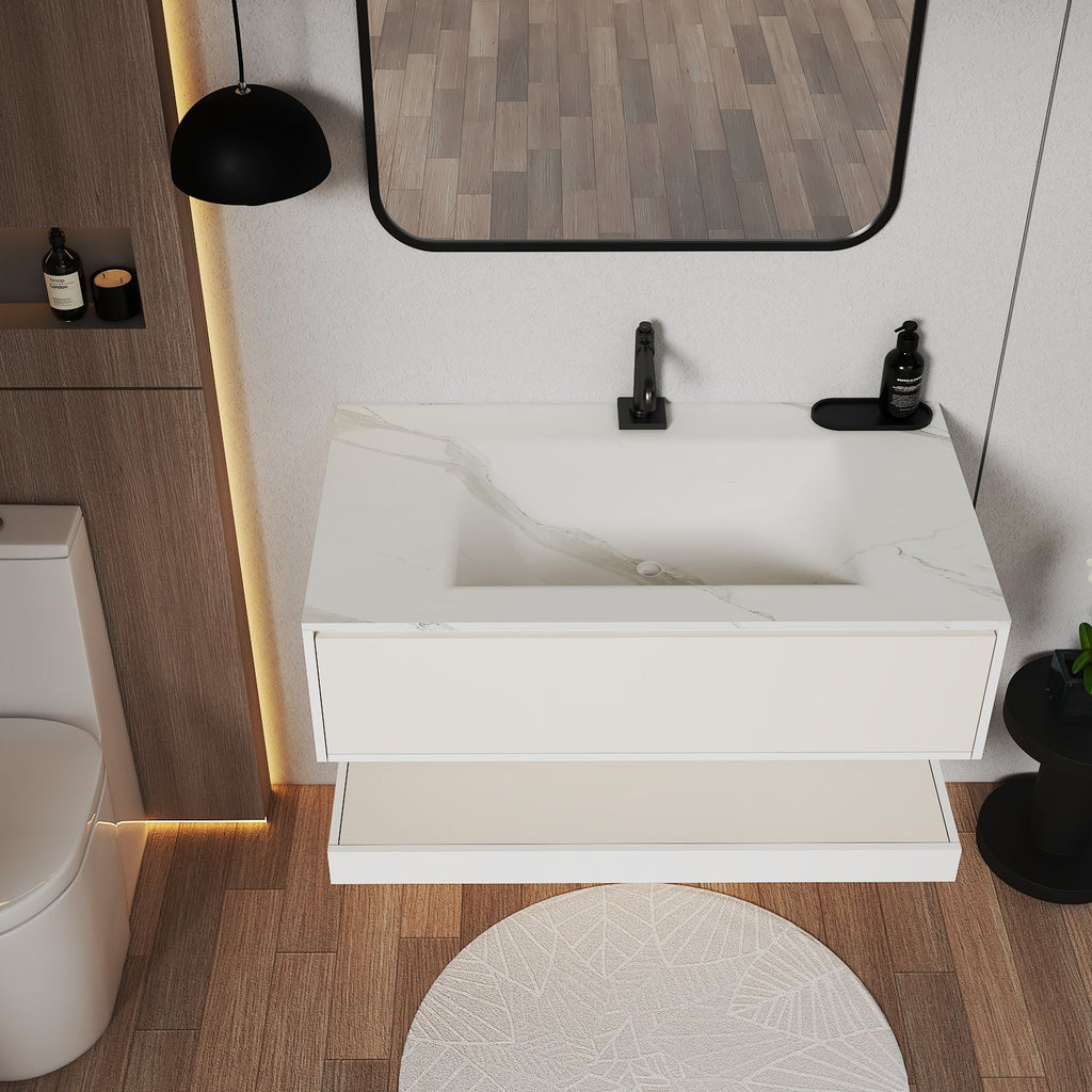 32''/36''/40'' Thermoformed Stone Top with Hotel-Style Floating Bathroom Vanity
