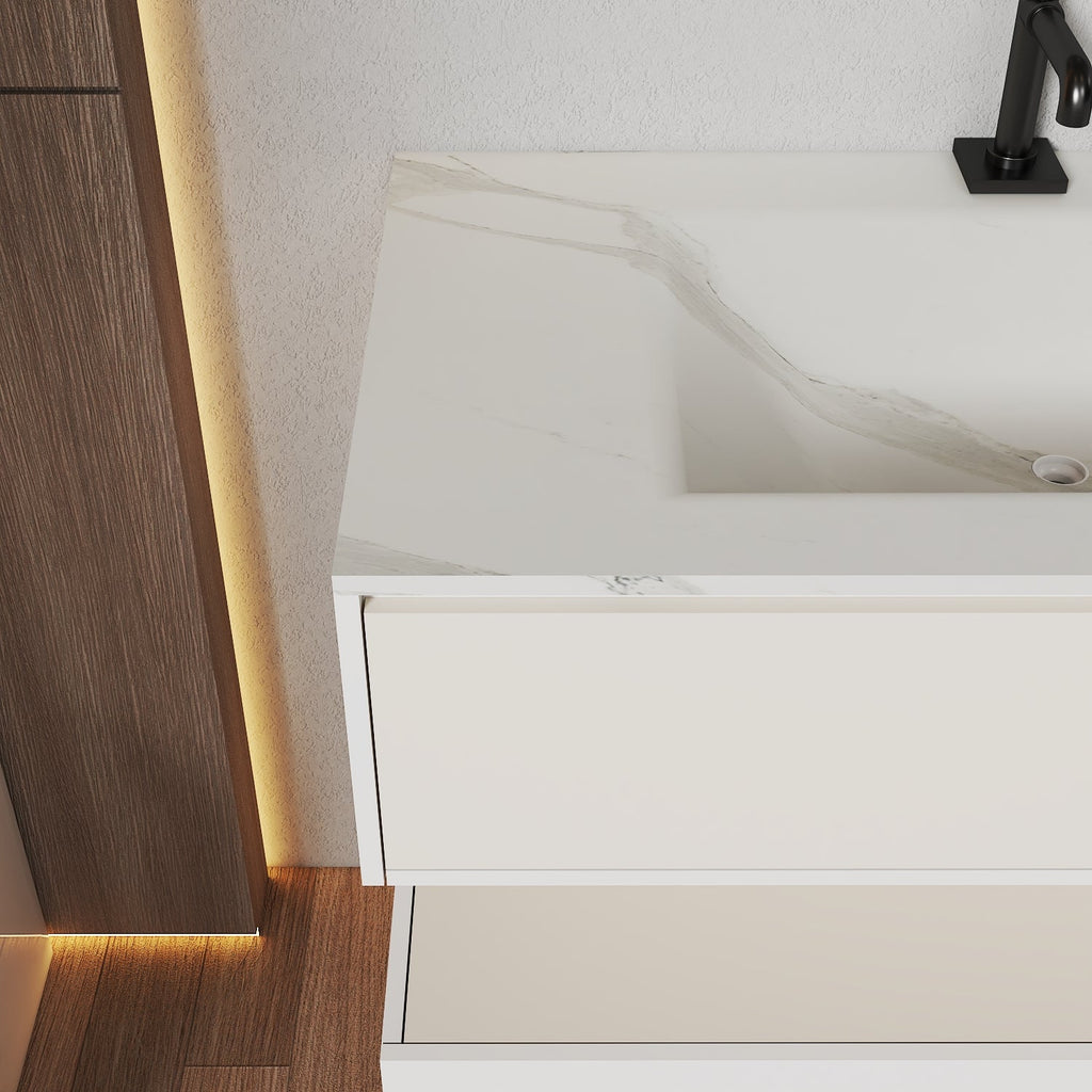 32''/36''/40'' Thermoformed Stone Top with Hotel-Style Floating Bathroom Vanity