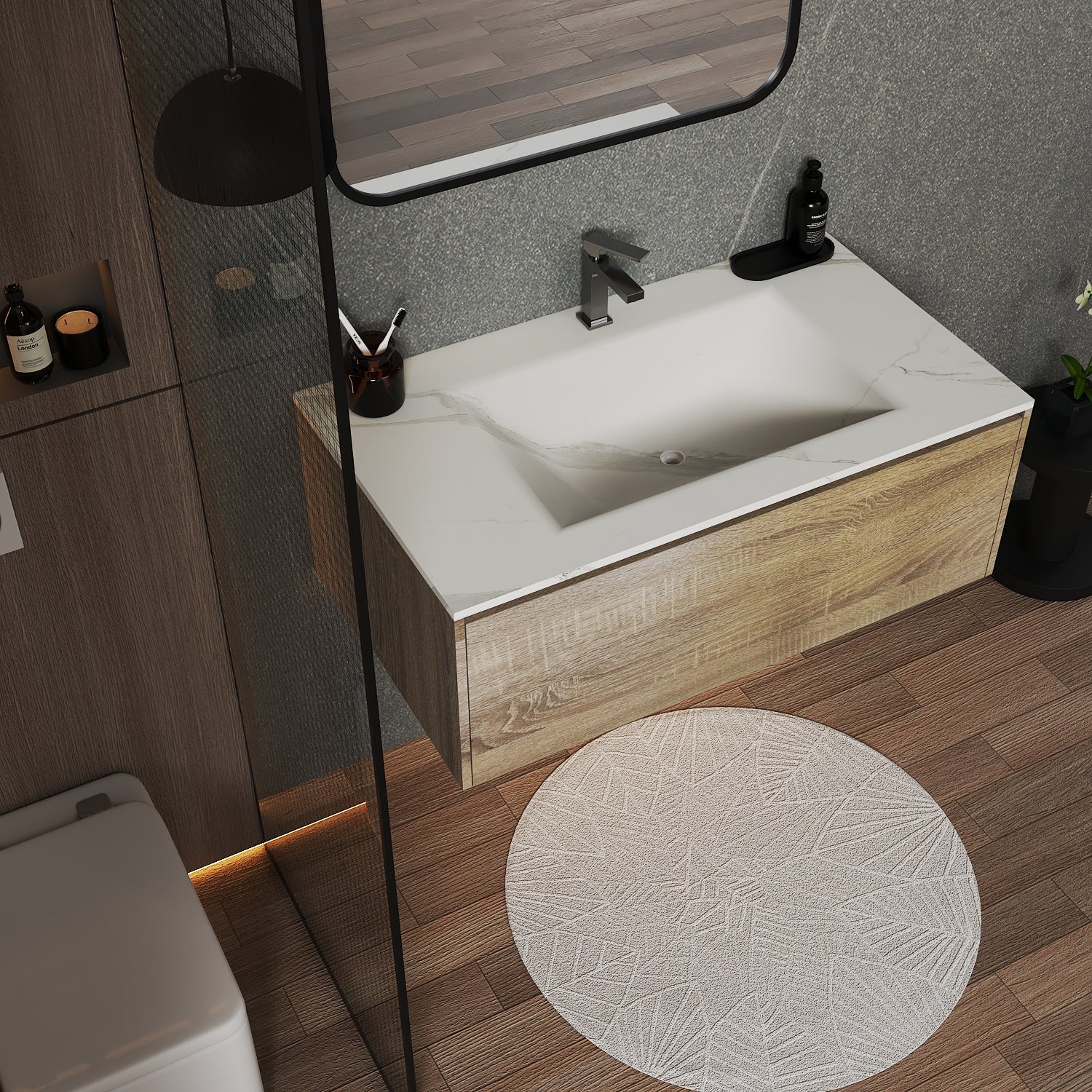 32''/36''/40'' Thermoformed Stone Top with Single Floating Bathroom Vanity
