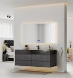 Dark Grey 60” Modern Floating Bathroom Vanity – Single Basin - VanityBlack Marquina Gold Veins NeoNova Decor