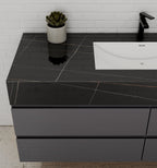 Dark Grey 60” Modern Floating Bathroom Vanity – Single Basin - VanityBlack Marquina Gold Veins NeoNova Decor