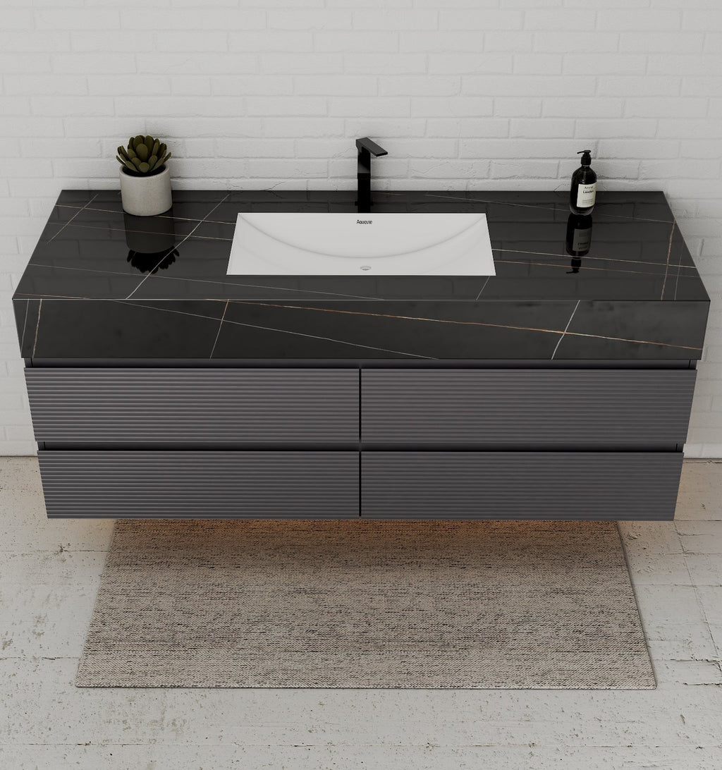Dark Grey 60” Modern Floating Bathroom Vanity – Single Basin - VanityBlack Marquina Gold Veins NeoNova Decor