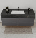 Dark Grey 60” Modern Floating Bathroom Vanity – Single Basin - VanityBlack Marquina Gold Veins NeoNova Decor