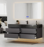 Dark Grey 60” Modern Floating Bathroom Vanity – Single Basin - VanityBlack Marquina Gold Veins NeoNova Decor
