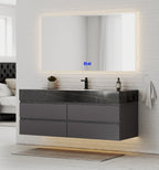 Dark Grey 60” Modern Floating Bathroom Vanity – Single Basin - VanityBlack Marquina Gold Veins NeoNova Decor