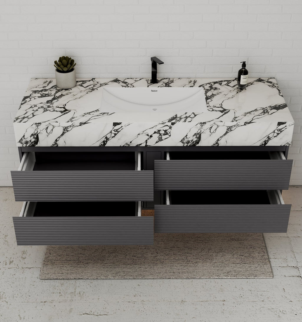 Dark Grey 60” Modern Floating Bathroom Vanity – Single Basin - VanityCalacatta Black NeoNova Decor