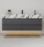 Dark Grey 60” Modern Floating Bathroom Vanity – Single Basin - VanityCalacatta Black NeoNova Decor