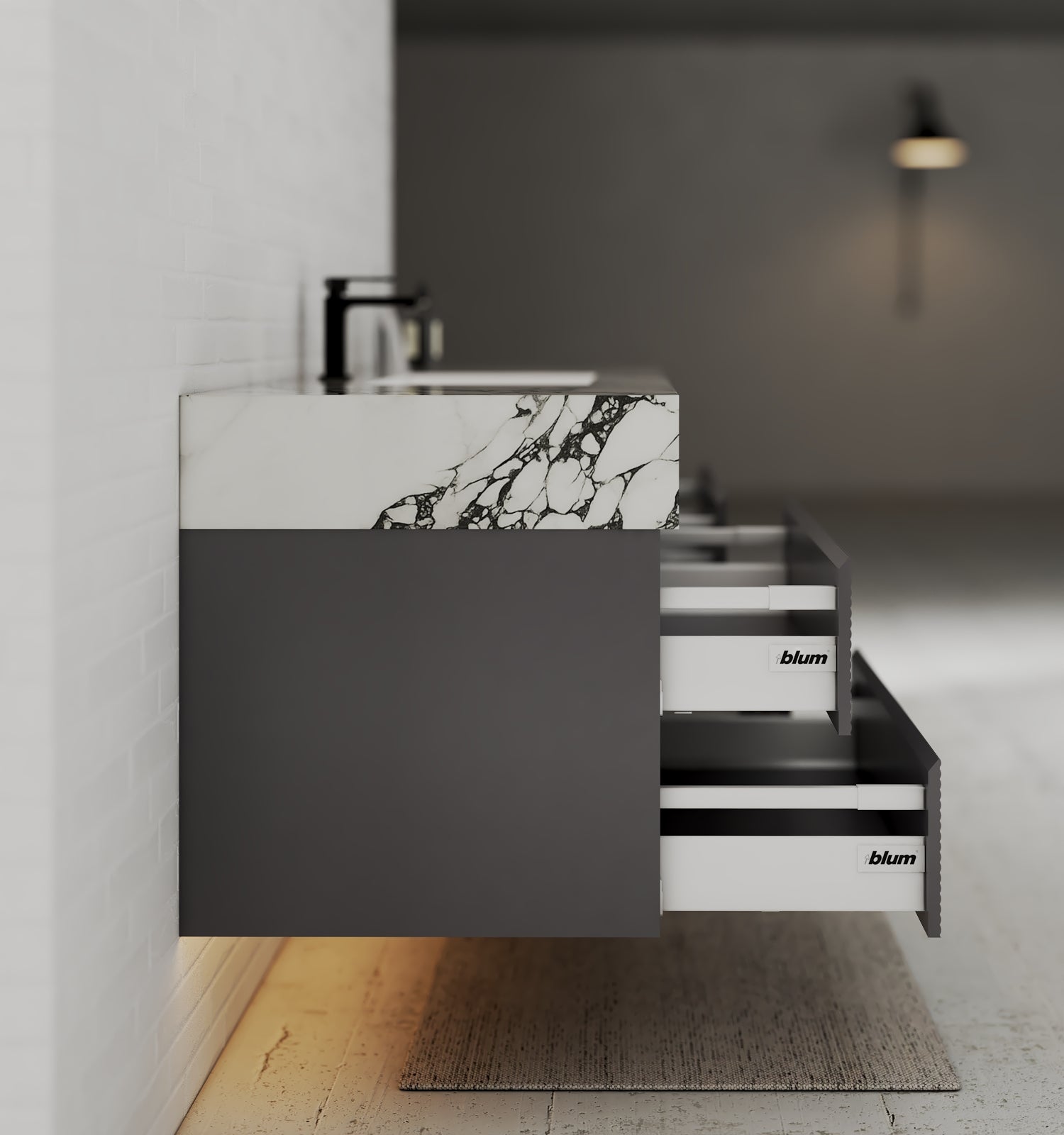 Dark Grey 60” Modern Floating Bathroom Vanity – Single Basin - VanityCalacatta Black NeoNova Decor