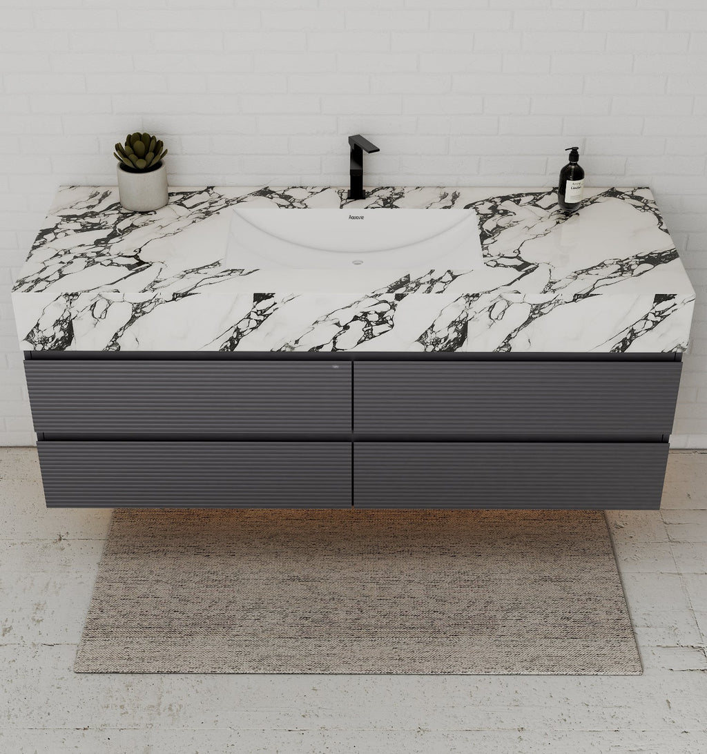 Dark Grey 60” Modern Floating Bathroom Vanity – Single Basin - VanityCalacatta Black NeoNova Decor