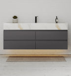 Dark Grey 60” Modern Floating Bathroom Vanity – Single Basin - VanityCalacatta Gold NeoNova Decor