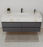 Dark Grey 60” Modern Floating Bathroom Vanity – Single Basin - VanityCalacatta Gold NeoNova Decor