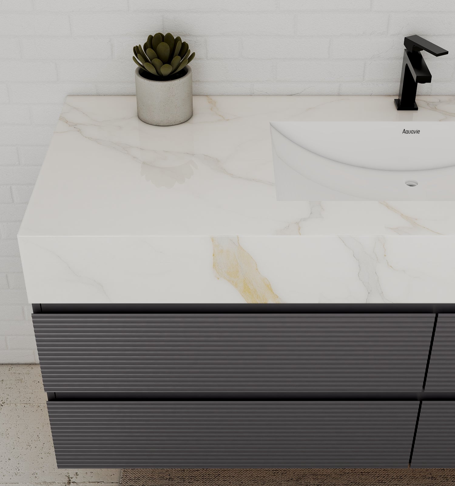 Dark Grey 60” Modern Floating Bathroom Vanity – Single Basin - VanityCalacatta Gold NeoNova Decor