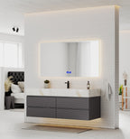 Dark Grey 60” Modern Floating Bathroom Vanity – Single Basin - VanityCalacatta Gold NeoNova Decor