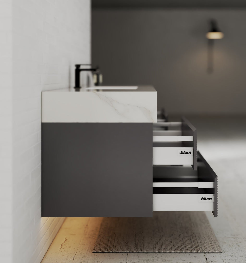 Dark Grey 60” Modern Floating Bathroom Vanity – Single Basin - VanityCalacatta Gold NeoNova Decor