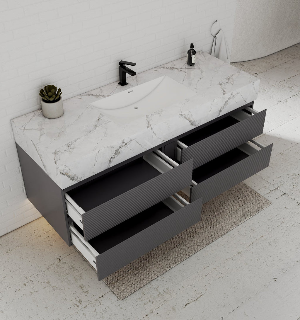 Dark Grey 60” Modern Floating Bathroom Vanity – Single Basin - VanityIce Grey NeoNova Decor
