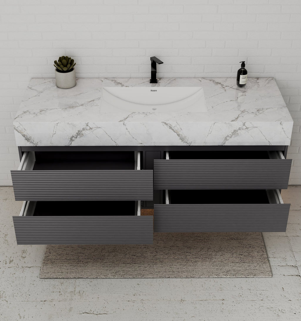 Dark Grey 60” Modern Floating Bathroom Vanity – Single Basin - VanityIce Grey NeoNova Decor