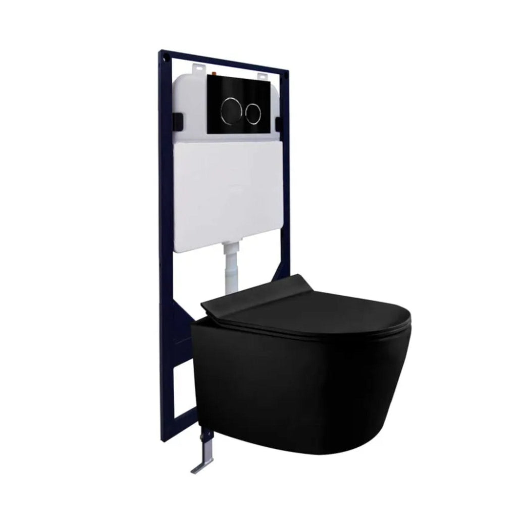 Dual - flush Matte black wall mounted toilet with black control plate - toilet NeoNova Decor