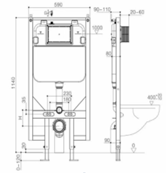 Dual - flush Matte black wall toilet with black control plate PARETO - toilet NeoNova Decor