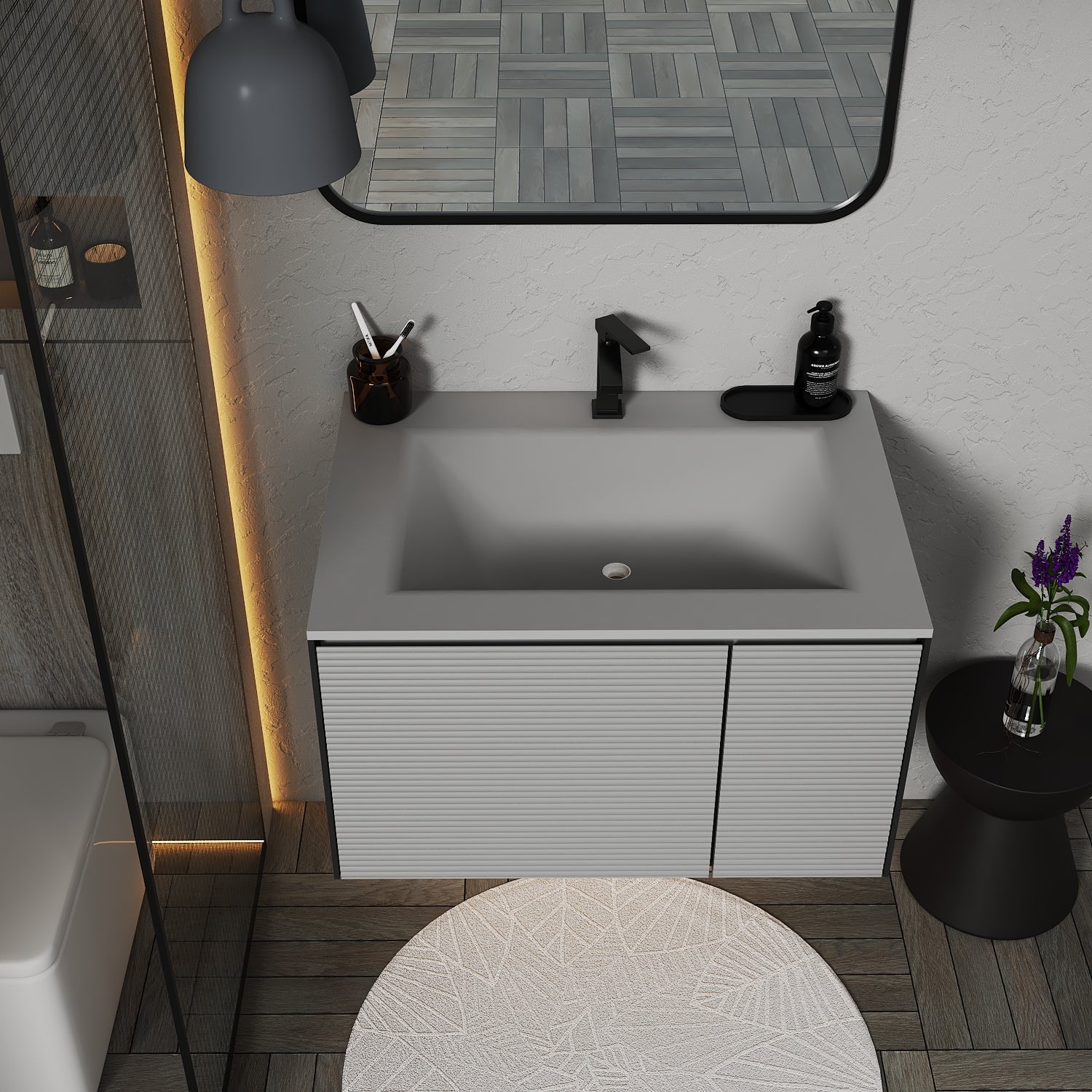 Fluted Floating Vanity with Seamless Stone Sink – 32" / 36" / 40" - Vanity40" NeoNova Decor