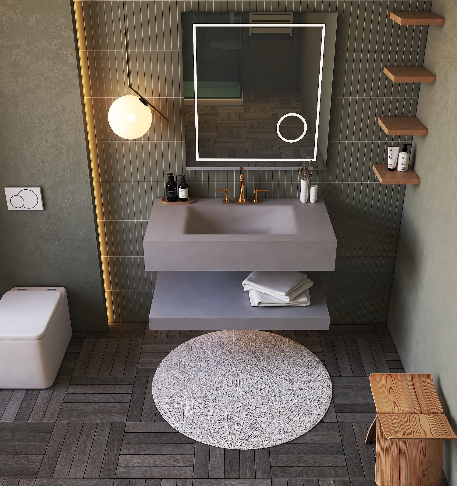 Grey Floating Vanity with Integrated Stone Sink – 32"/36"/40" - Vanity32 Inch NeoNova Decor