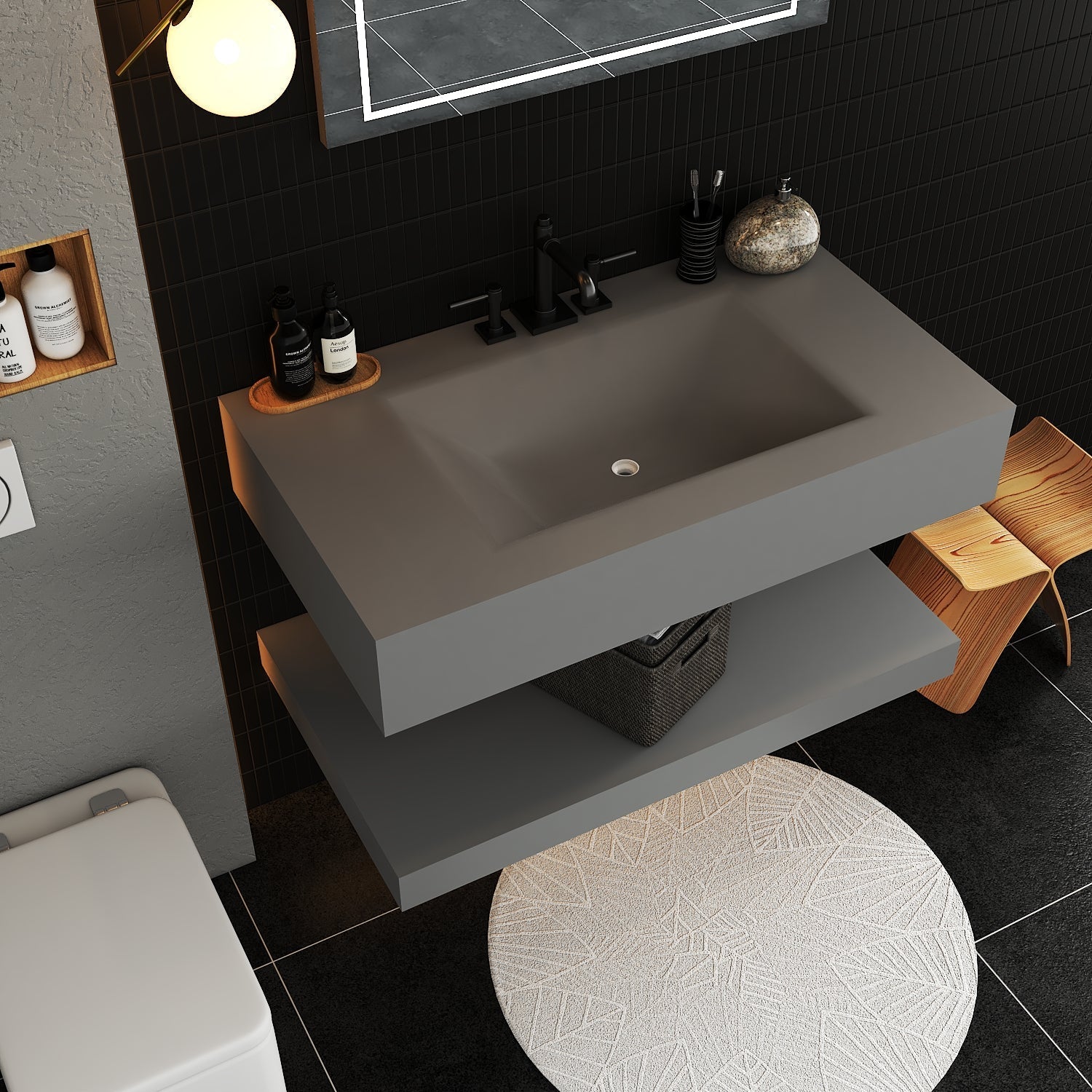 Grey Floating Vanity with Integrated Stone Sink – 32"/36"/40" - Vanity32 Inch NeoNova Decor