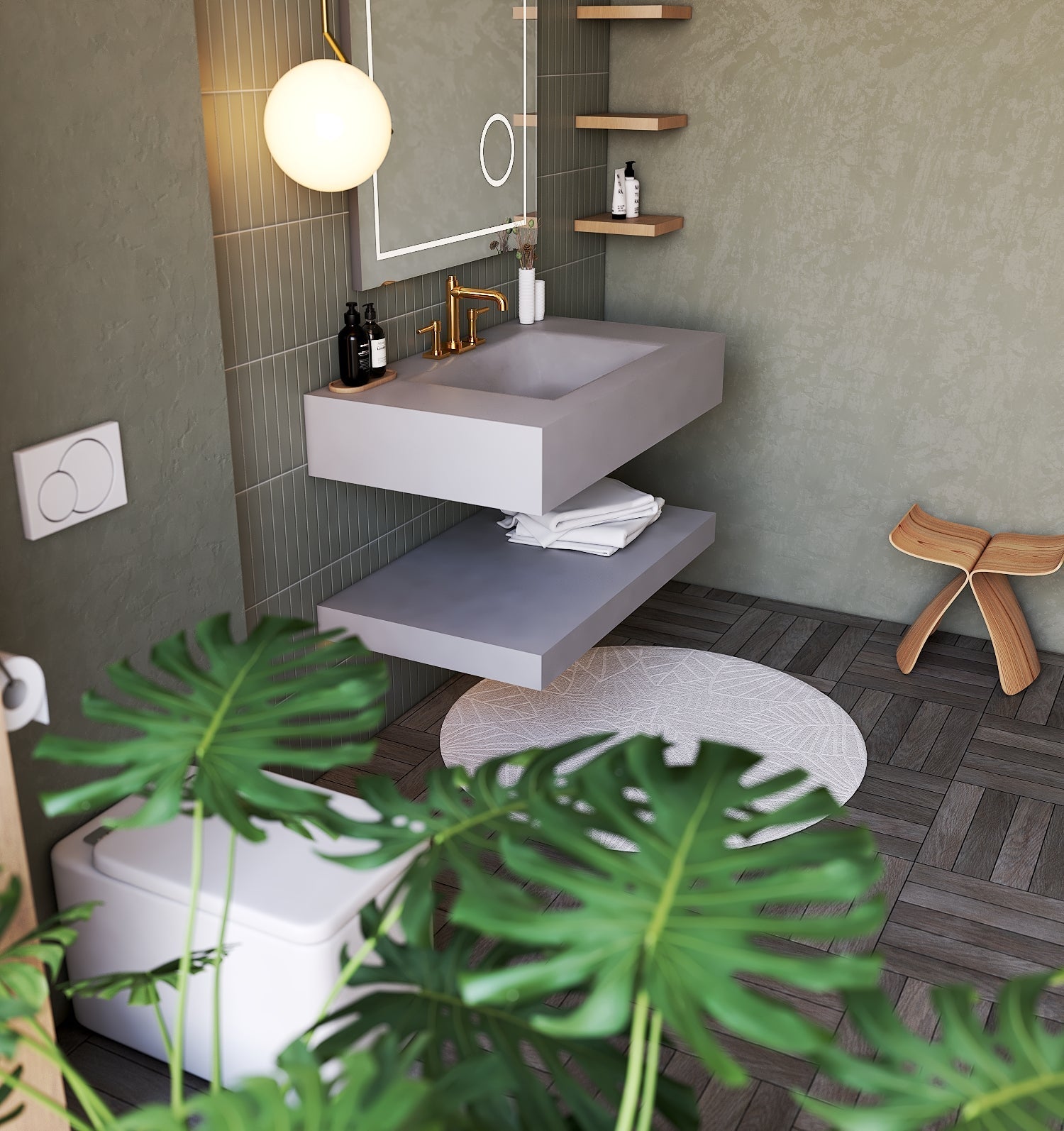 Grey Floating Vanity with Integrated Stone Sink – 32"/36"/40" - Vanity32 Inch NeoNova Decor