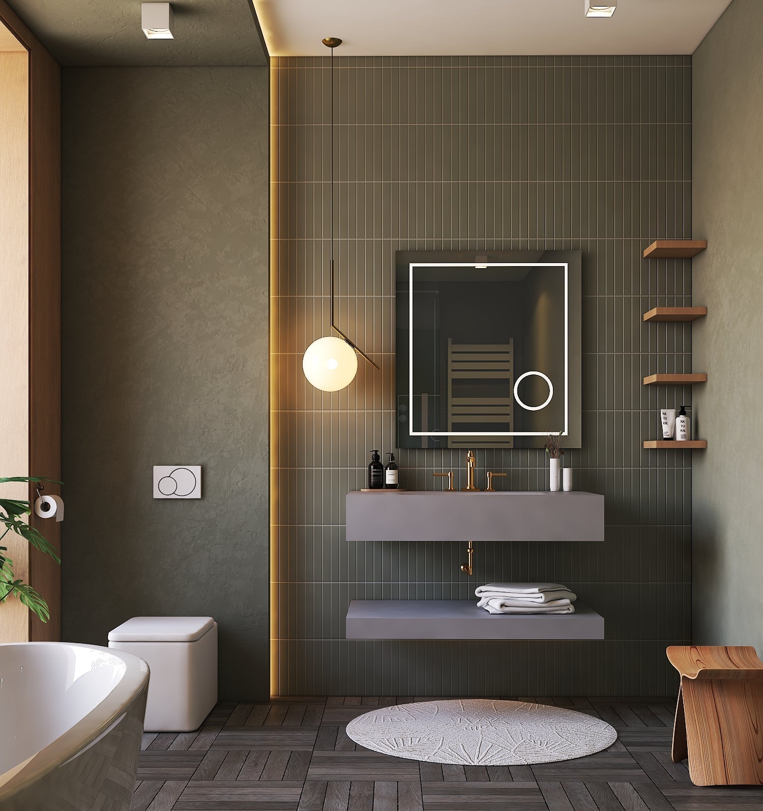 Grey Floating Vanity with Integrated Stone Sink – 32"/36"/40" - Vanity32 Inch NeoNova Decor