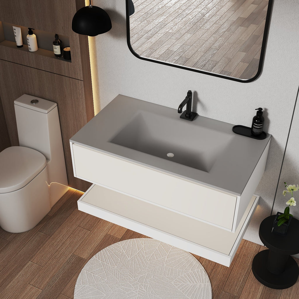 32''/36''/40'' Thermoformed Stone Top with Hotel-Style Floating Bathroom Vanity