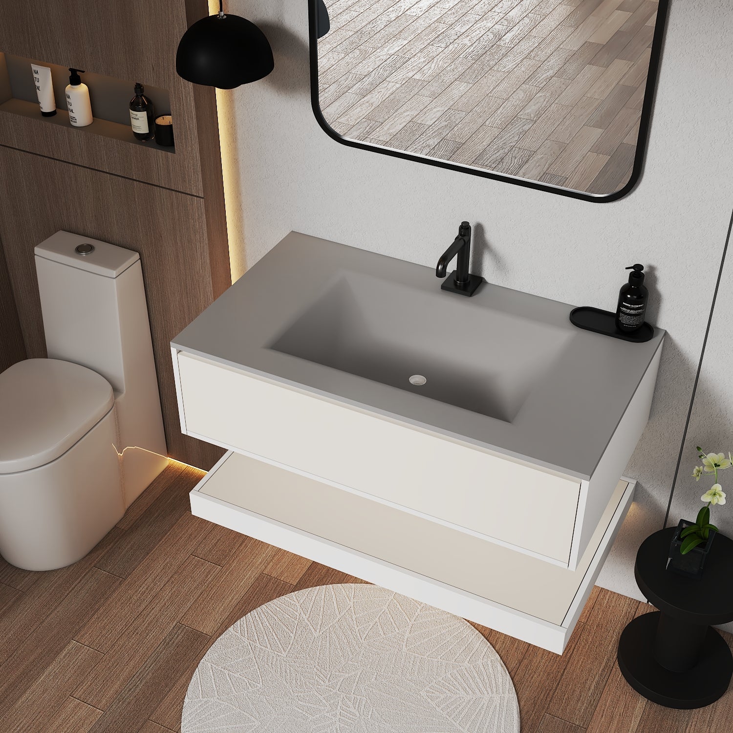 32''/36''/40'' Thermoformed Stone Top with Hotel-Style Floating Bathroom Vanity