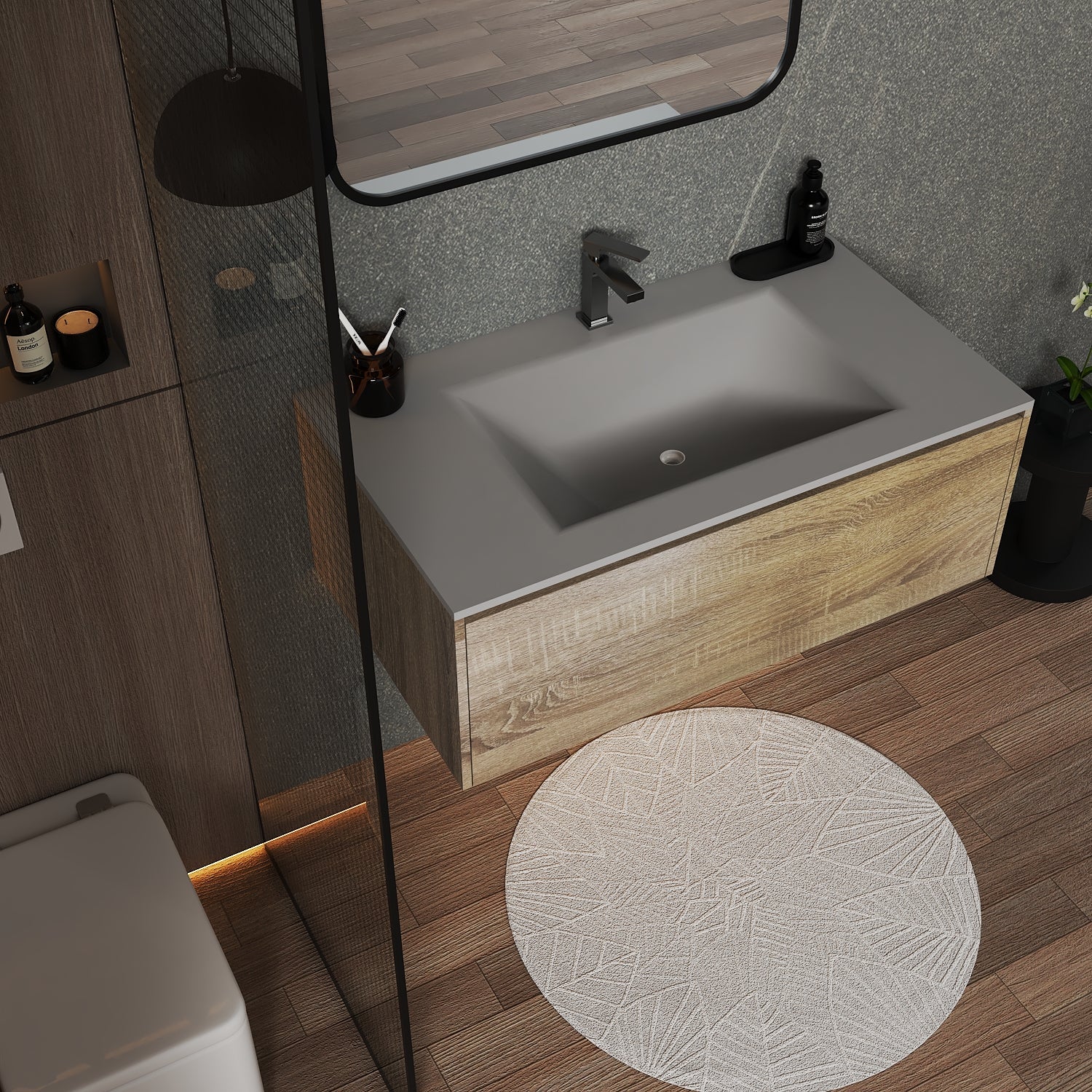 32''/36''/40'' Thermoformed Stone Top with Single Floating Bathroom Vanity