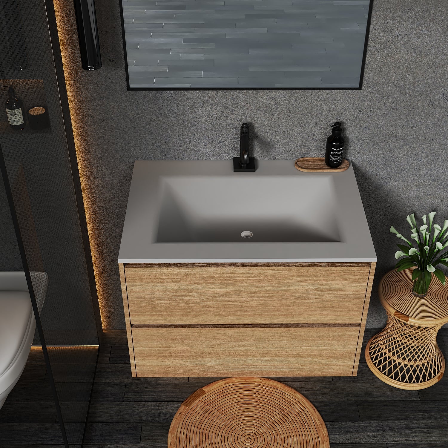 Thermoformed Sintered Stone Top with Elegant Floating Bathroom Vanity