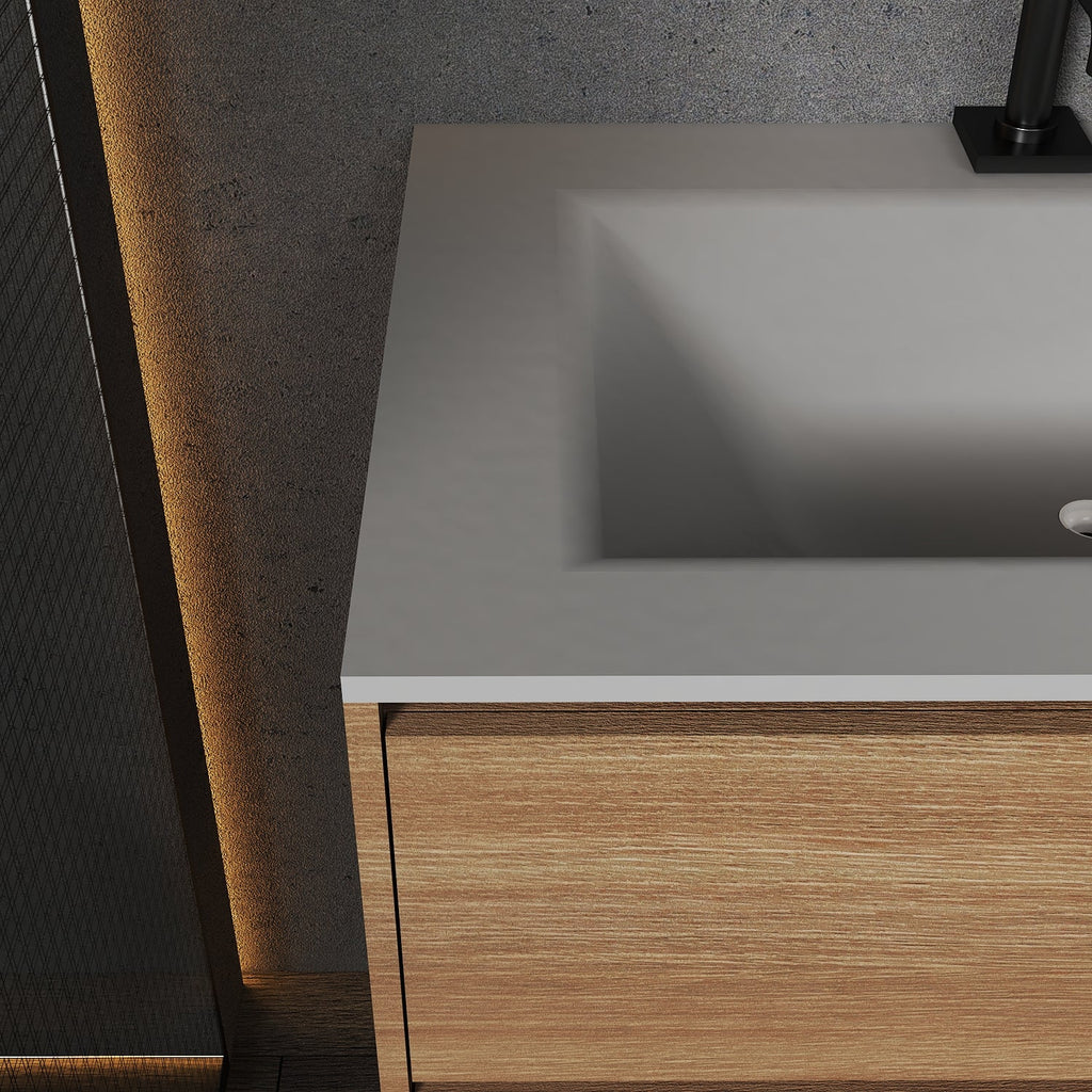 Thermoformed Sintered Stone Top with Elegant Floating Bathroom Vanity