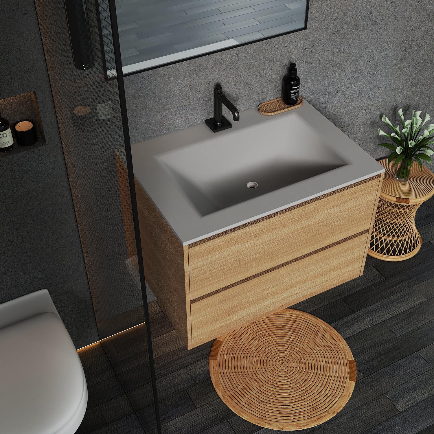 Thermoformed Sintered Stone Top with Elegant Floating Bathroom Vanity
