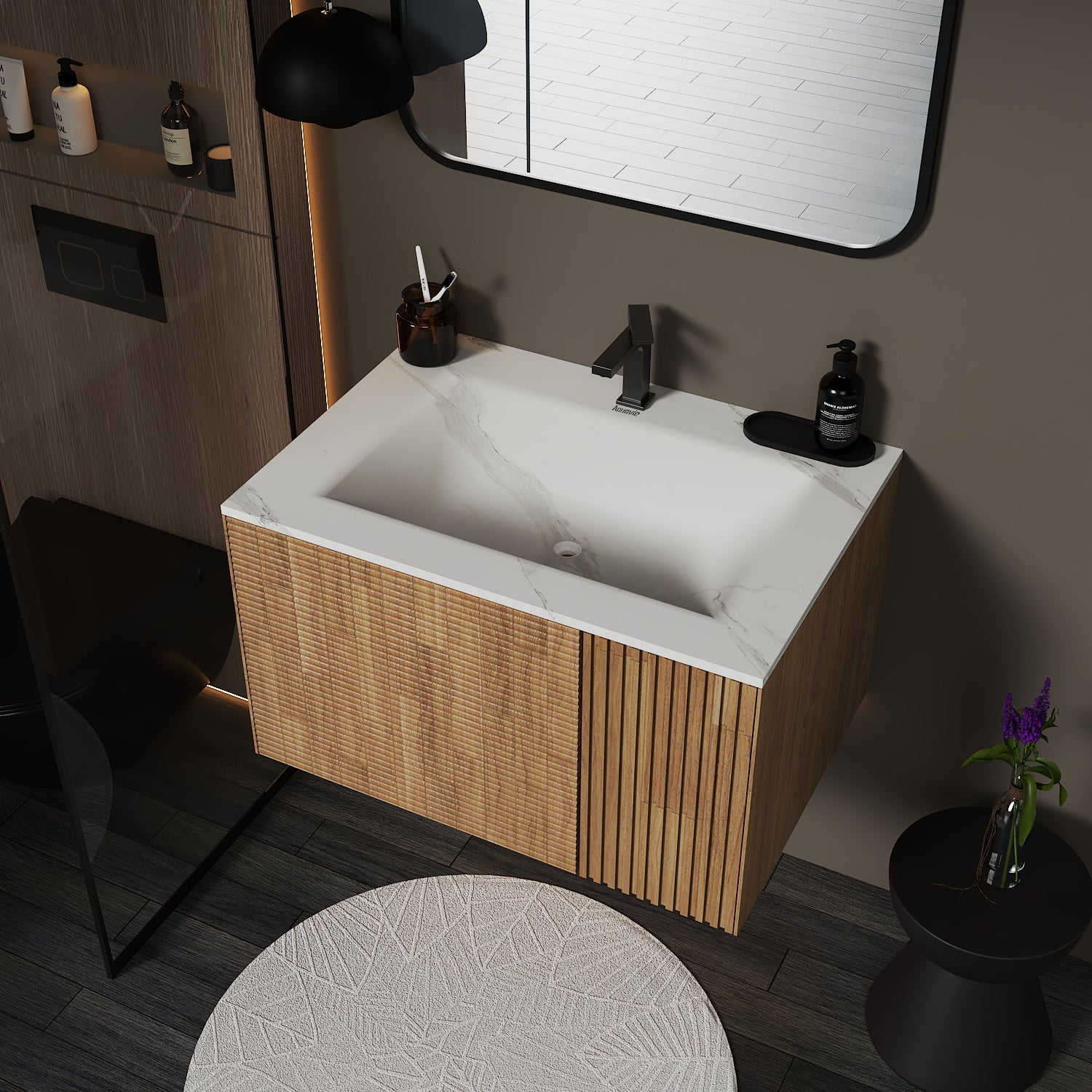 Linea Floating Vanity – Seamless Curved Stone Top, 32" / 36" / 40" - VanityJSB NeoNova Decor