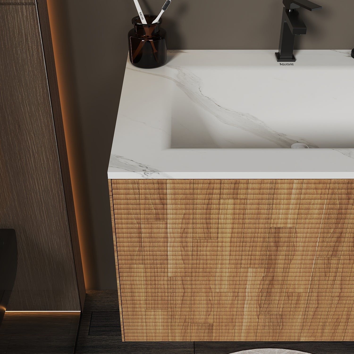 Linea Floating Vanity – Seamless Curved Stone Top, 32" / 36" / 40" - VanityJSB NeoNova Decor