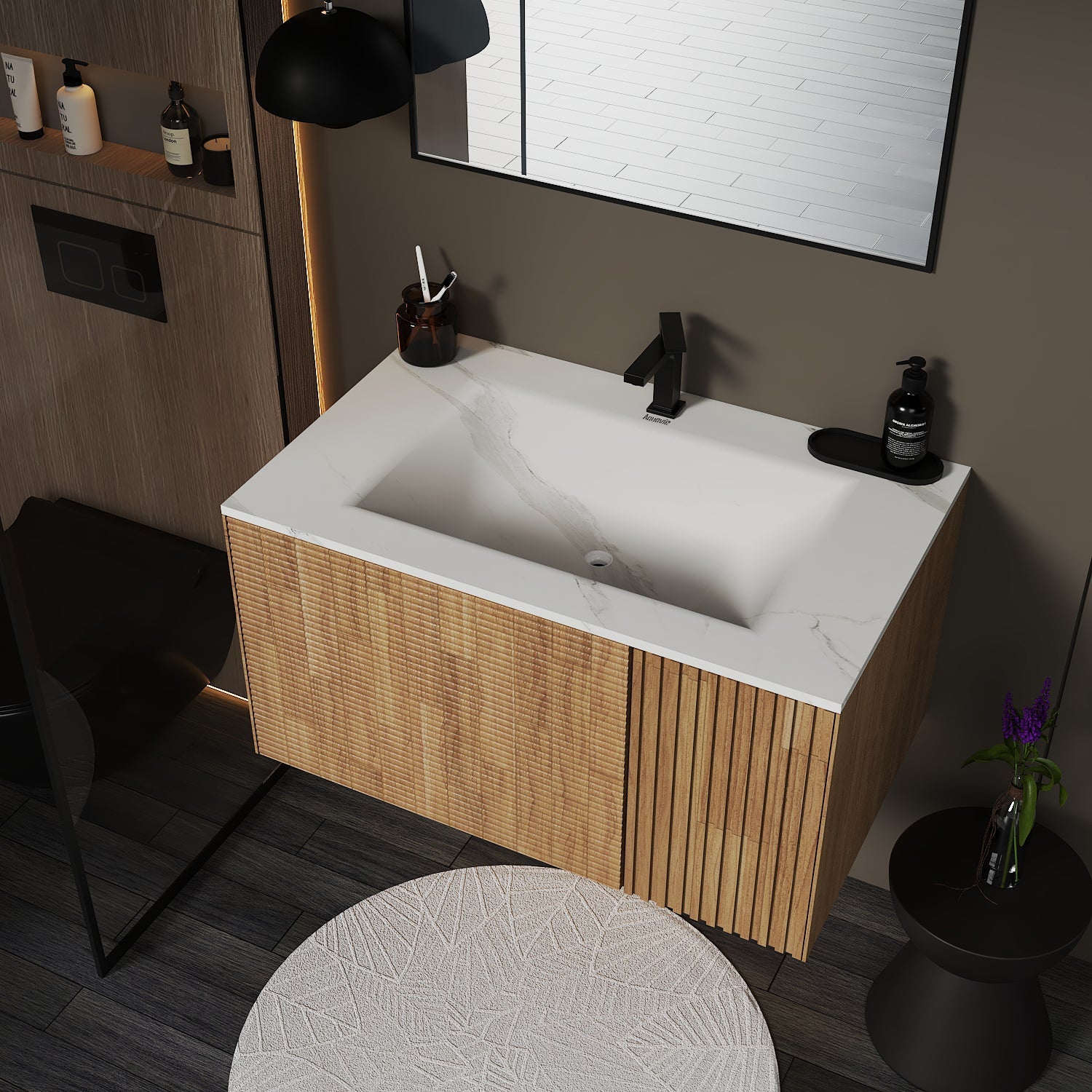 Linea Floating Vanity – Seamless Curved Stone Top, 32" / 36" / 40" - VanityJSB NeoNova Decor