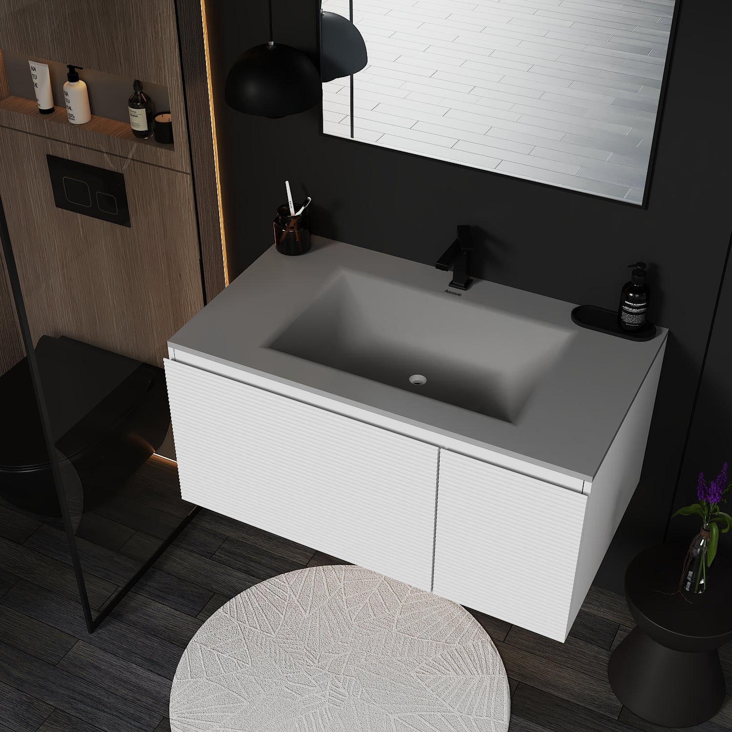 Linea White Floating Vanity – Seamless Stone Basin, 32" / 36" / 40" - VanityCQH NeoNova Decor