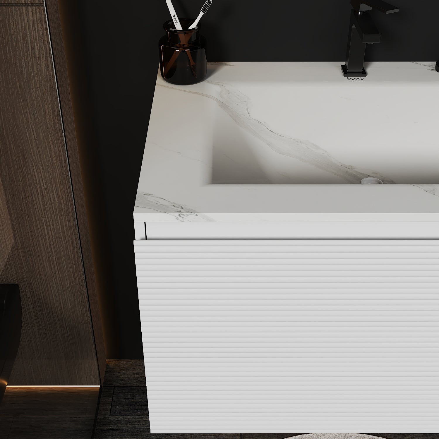 Linea White Floating Vanity – Seamless Stone Basin, 32" / 36" / 40" - VanityJSB NeoNova Decor