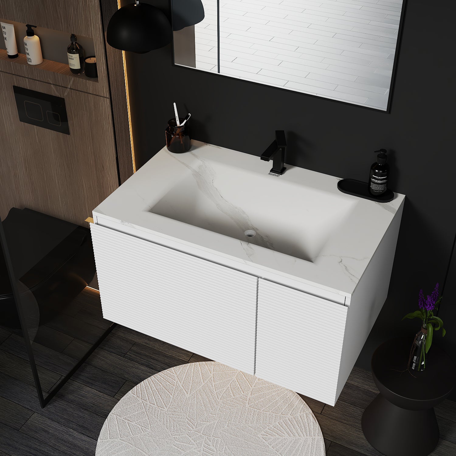 Linea White Floating Vanity – Seamless Stone Basin, 32" / 36" / 40" - VanityJSB NeoNova Decor