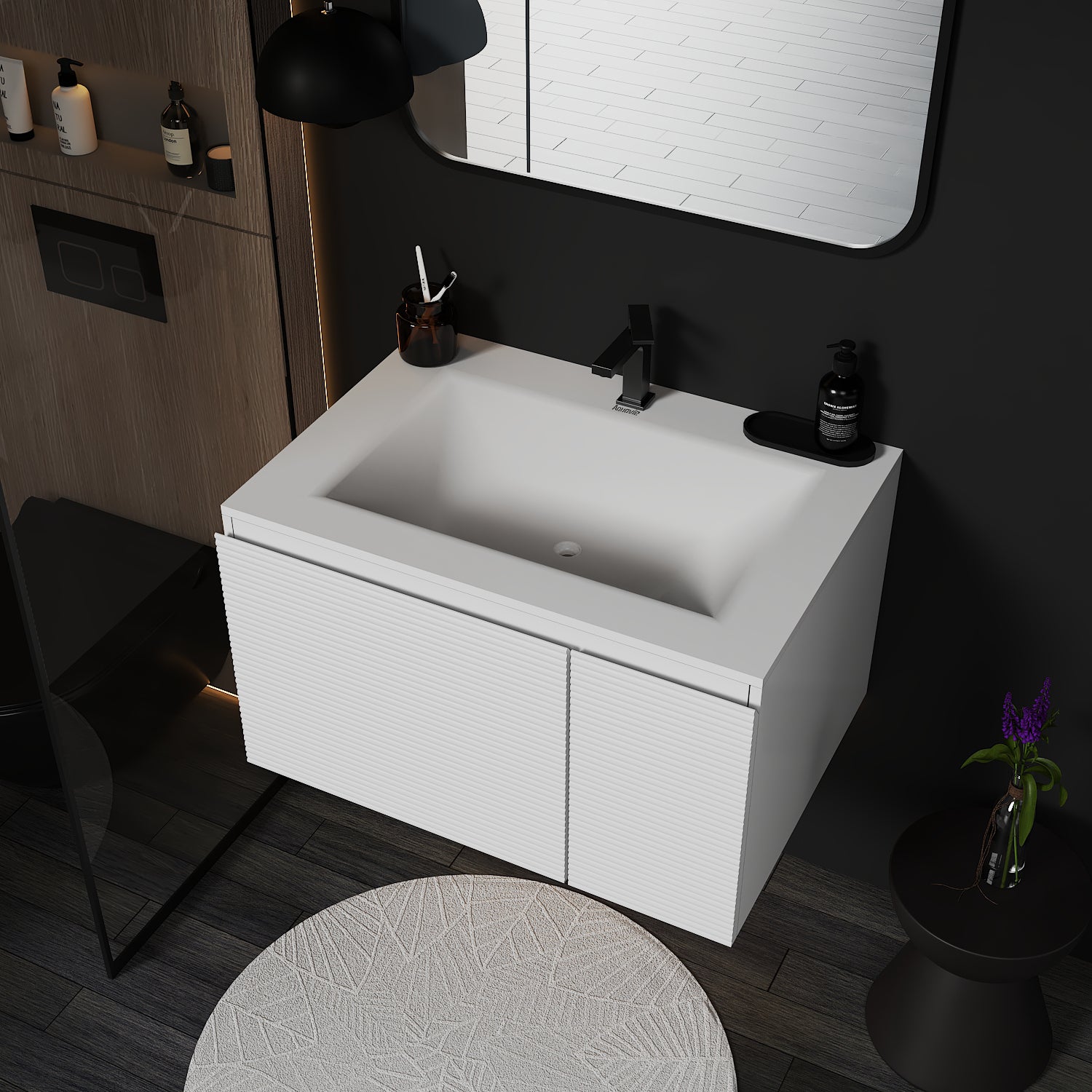 Linea White Floating Vanity – Seamless Stone Basin, 32" / 36" / 40" - VanityWhite NeoNova Decor