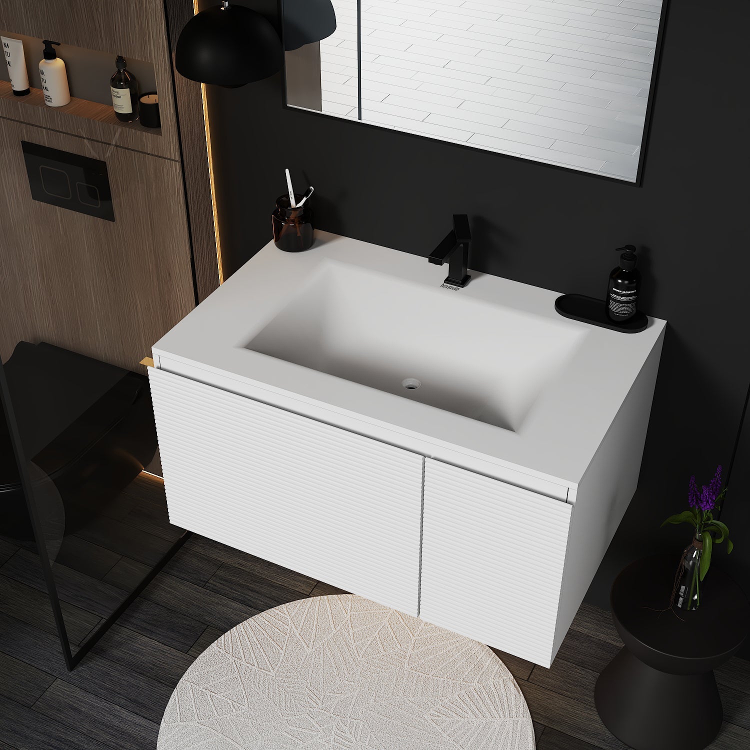 Linea White Floating Vanity – Seamless Stone Basin, 32" / 36" / 40" - VanityWhite NeoNova Decor